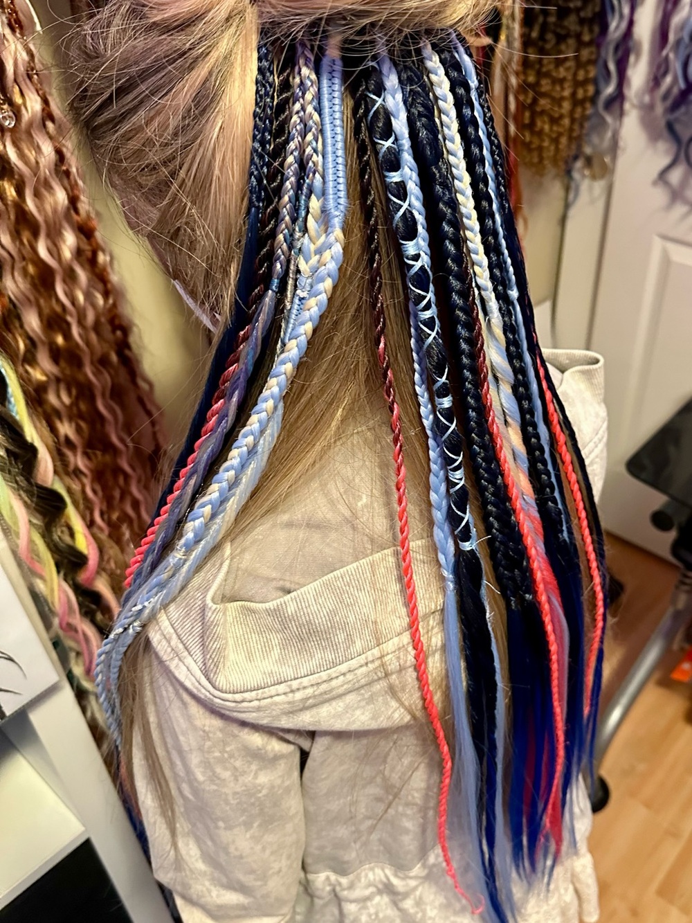 Blue & Neon Pink Braided Hair Extensions - Picture 5 of 6